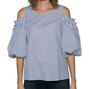 VELVET by GRAHAM & SPENCER Bruna cotton striped cold shoulder top